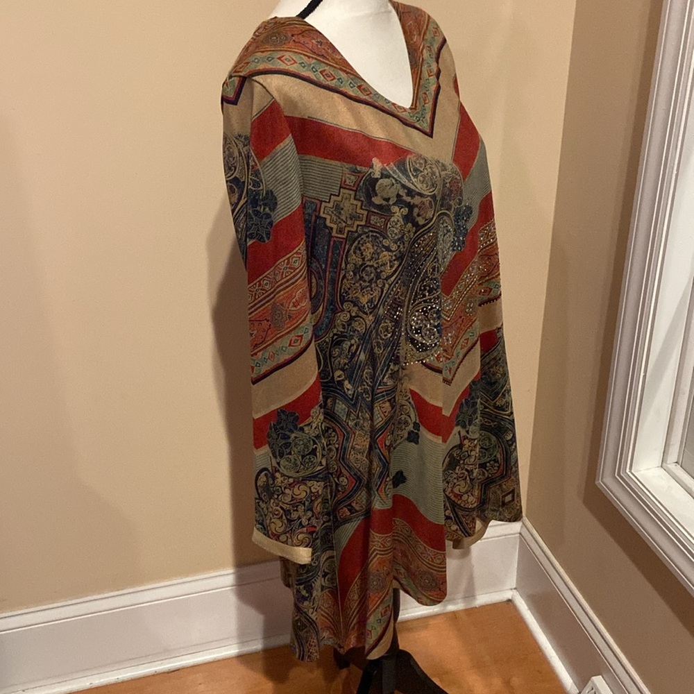 KRISTINE Size M Long Sleeve Tunic Rhinestone Embellished - Picture 4 of 11